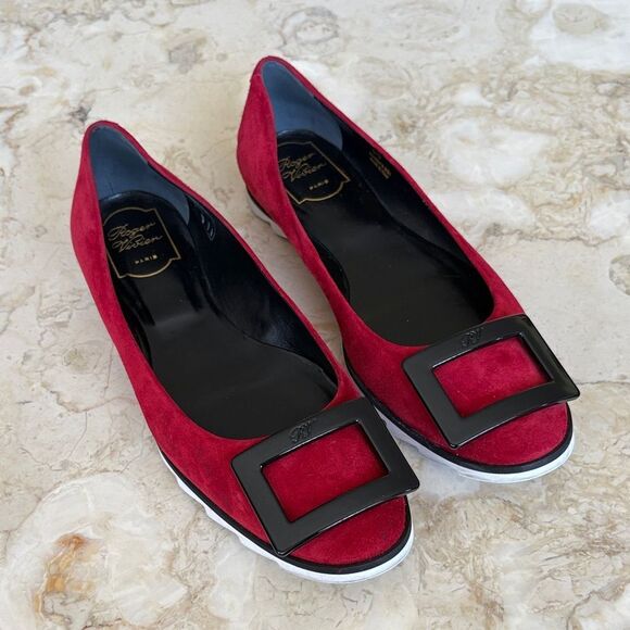Roger Vivier Red Suede Gommette Ballet Flats - Picture 2 of 15
